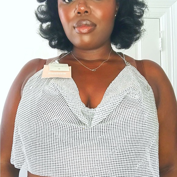 Carli Bybel Chain Mail Cowl Neck In Silver Aaliyah Inspired Chain Top MissGuided - Picture 3 of 9